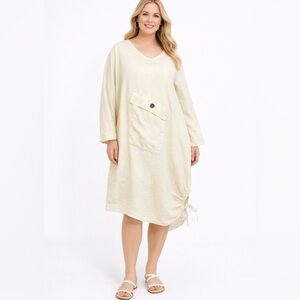 Match Point Linen Asymmetrical Pocket Tie Side Shirtdress Soft Yellow~XL 🧡